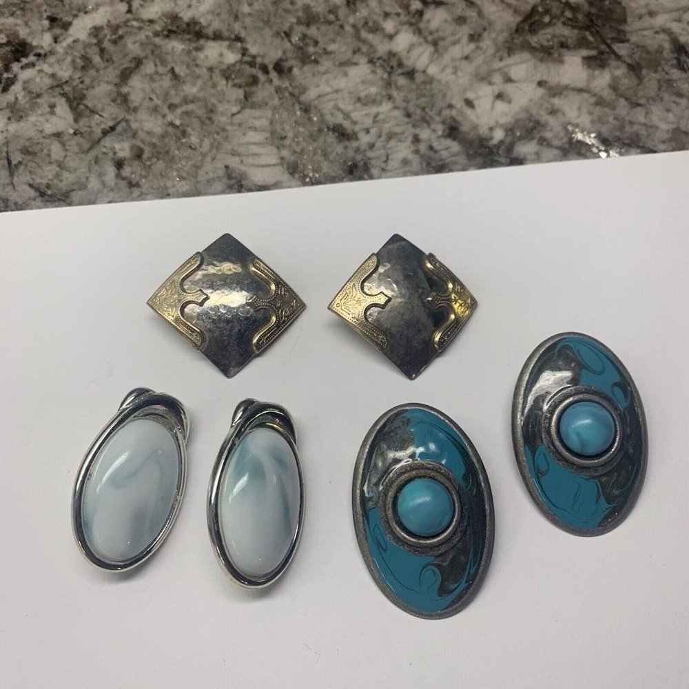 Lot Of 3 Large Statement Vintage - Modern Costume Earrings Mix